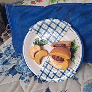 GANZ Peach and Plaid Wall Decor Plate